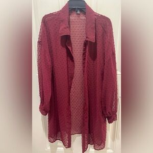 Burgundy/Wine Colored Long Sheer Cardigan w/ Button Up